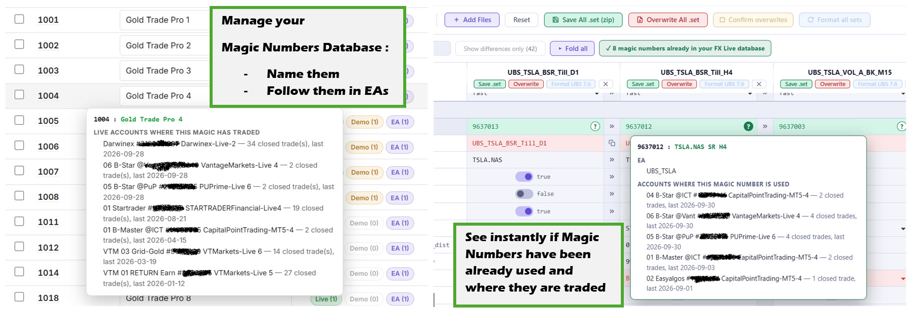 The FX Live Magic Database page